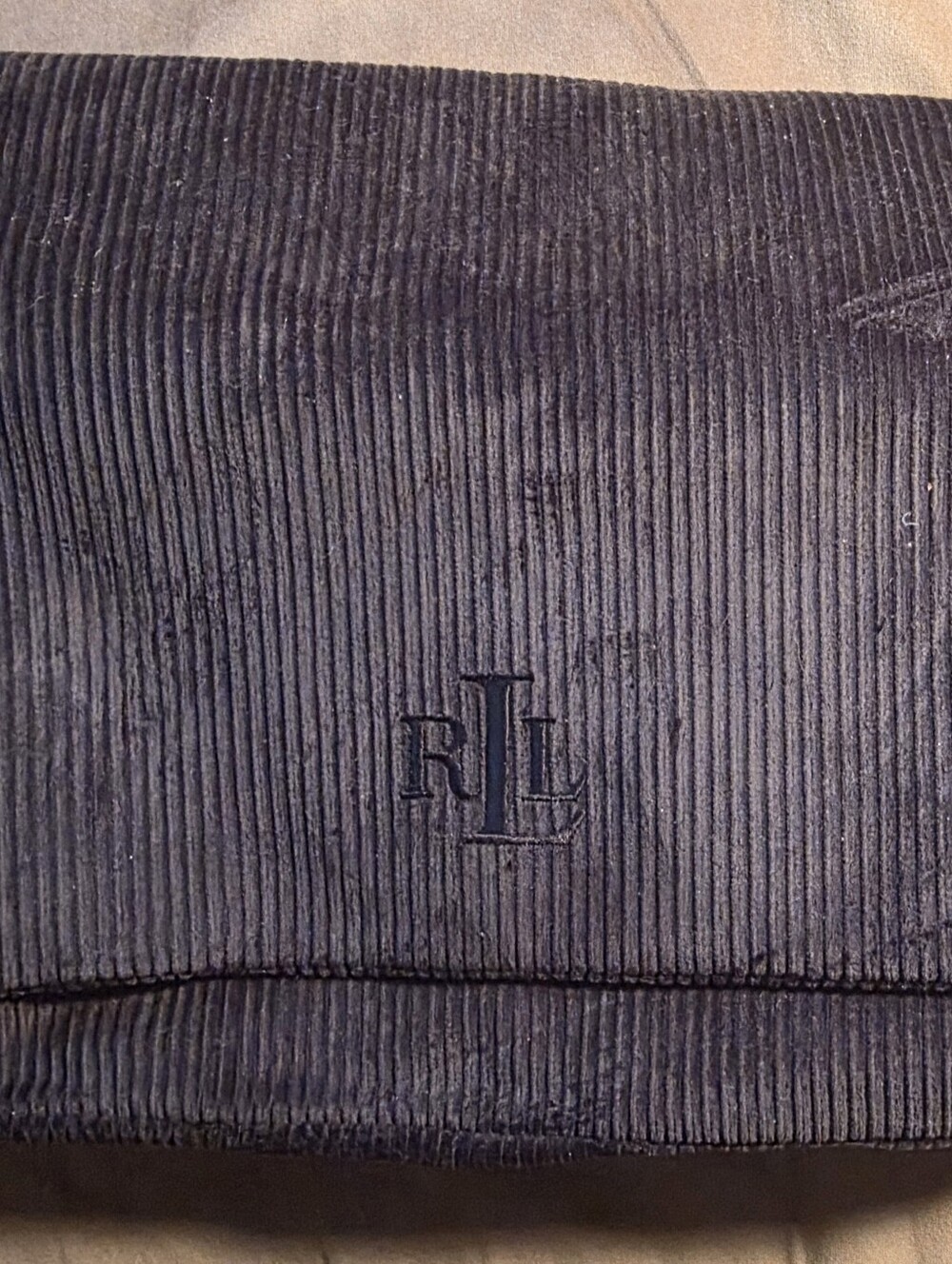 Ralph Lauren Black Corduroy RL Embroidered Toiletry Bag